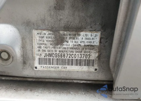 2002 Honda Accord 2.3 Ex из США, поврежденный, VIN JHMCG56672C013703